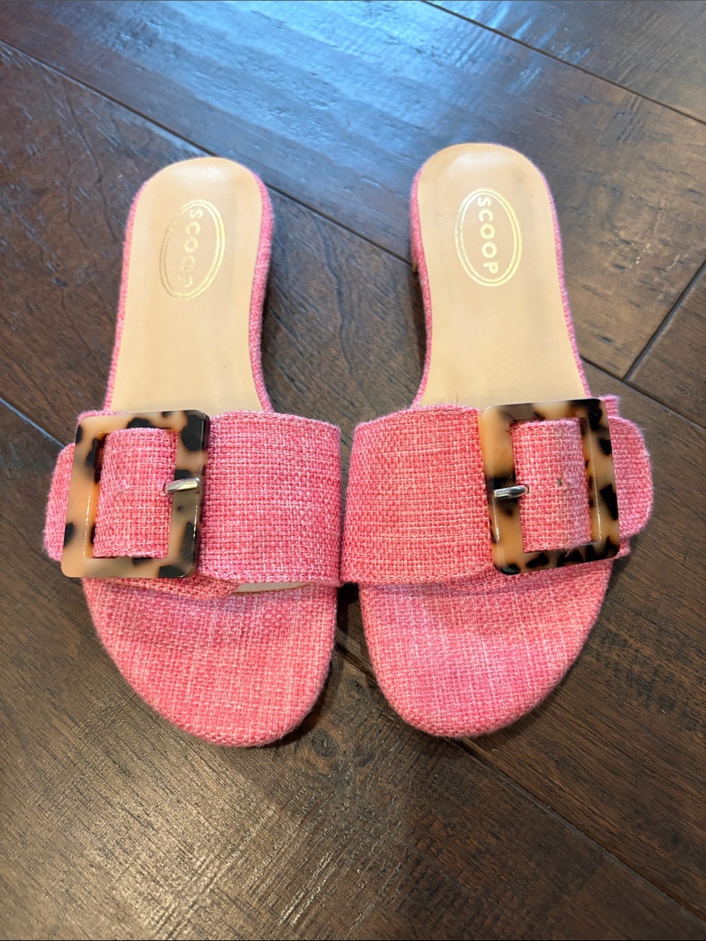 Scoop Pink Buckle Slide Sandals